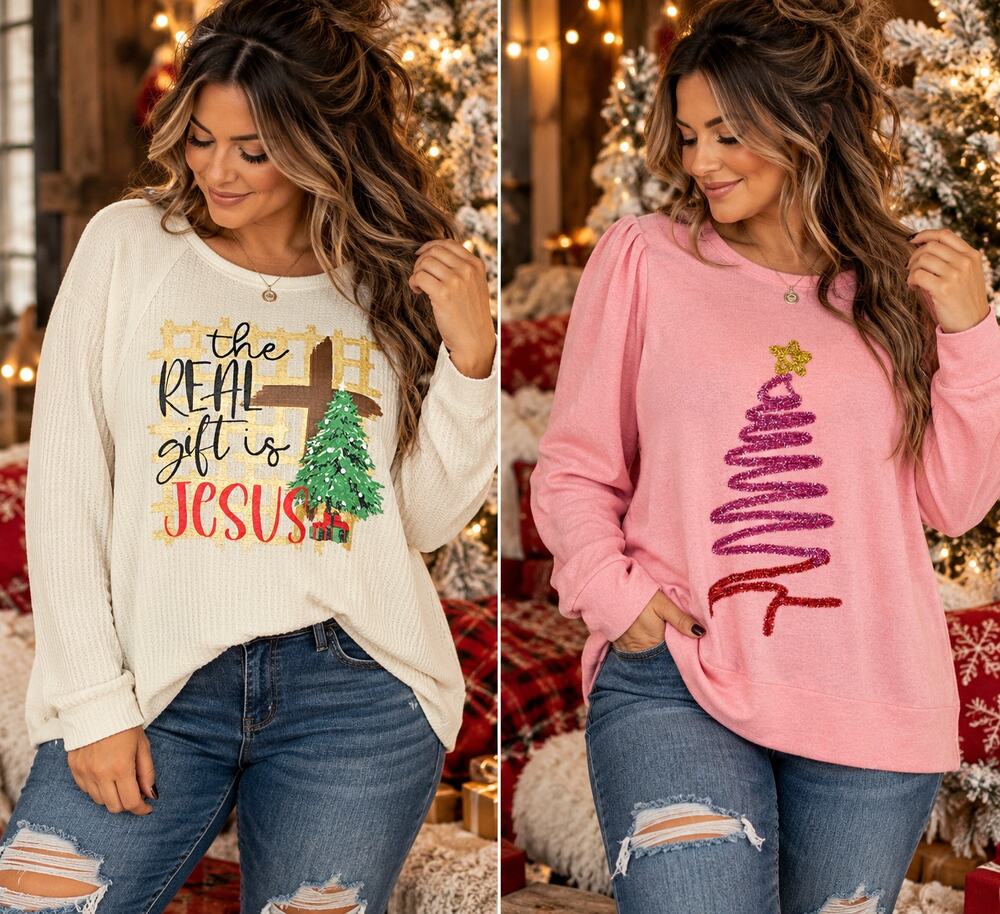 Cato Christmas Tops Lot 2 Size 18/20W Christian Jesus Holiday Plus Size Faith
